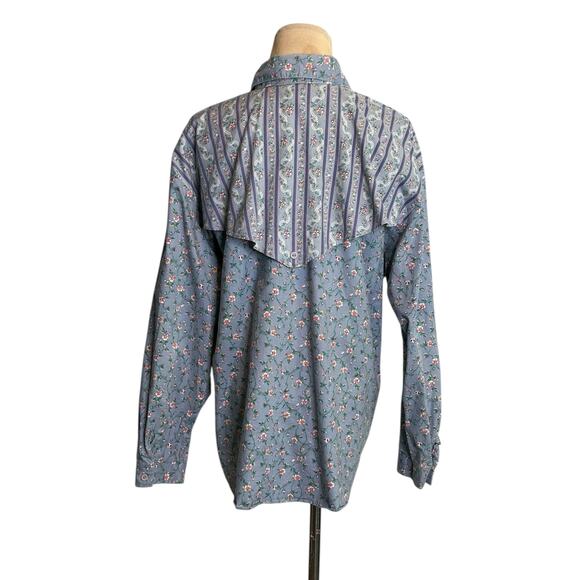 New Fashion blue pink floral long sleeves button shirt size Large - Picture 12 of 15